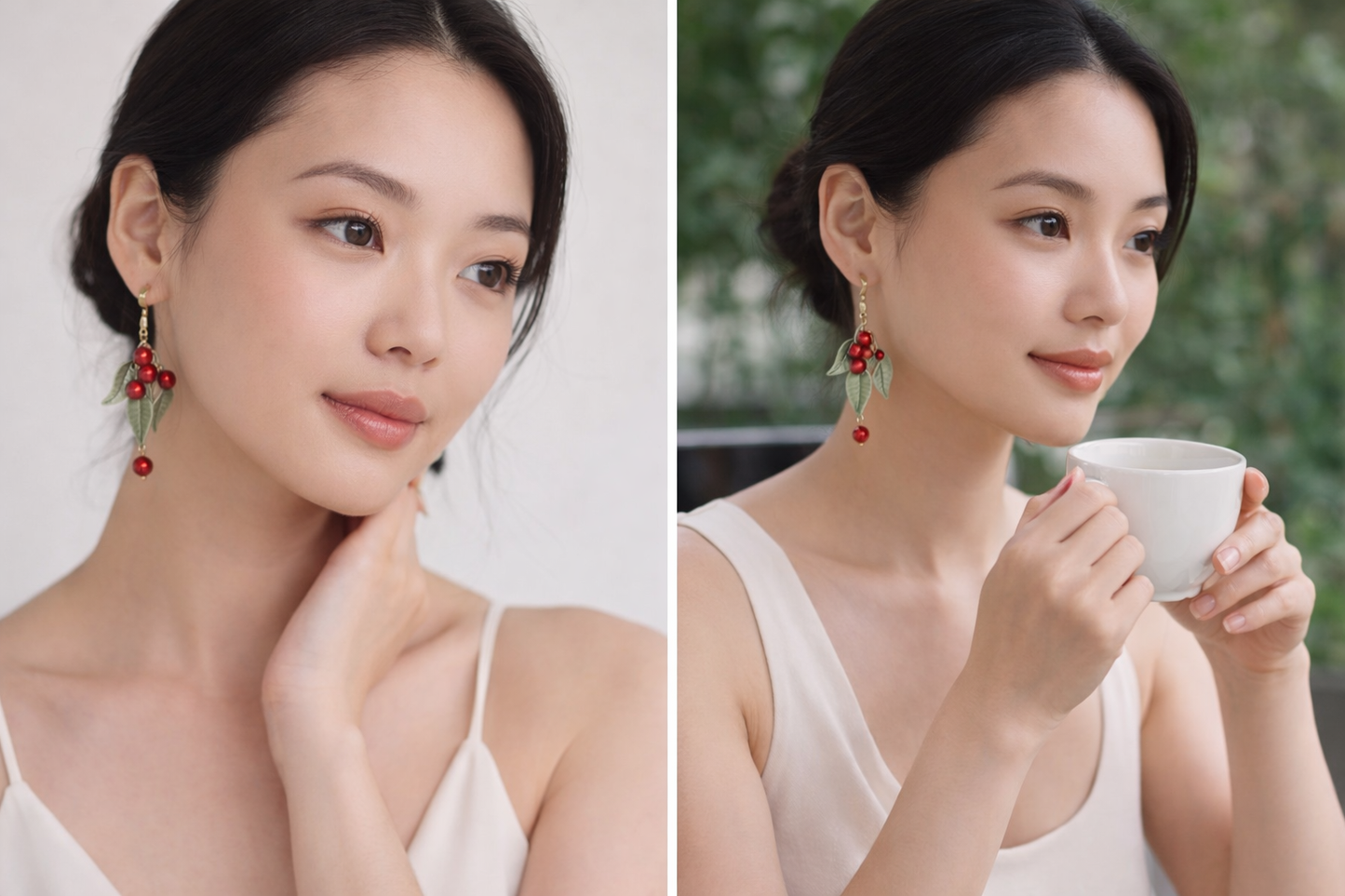 Crimson Berry Silk Earrings - Handmade Thread Sculpture