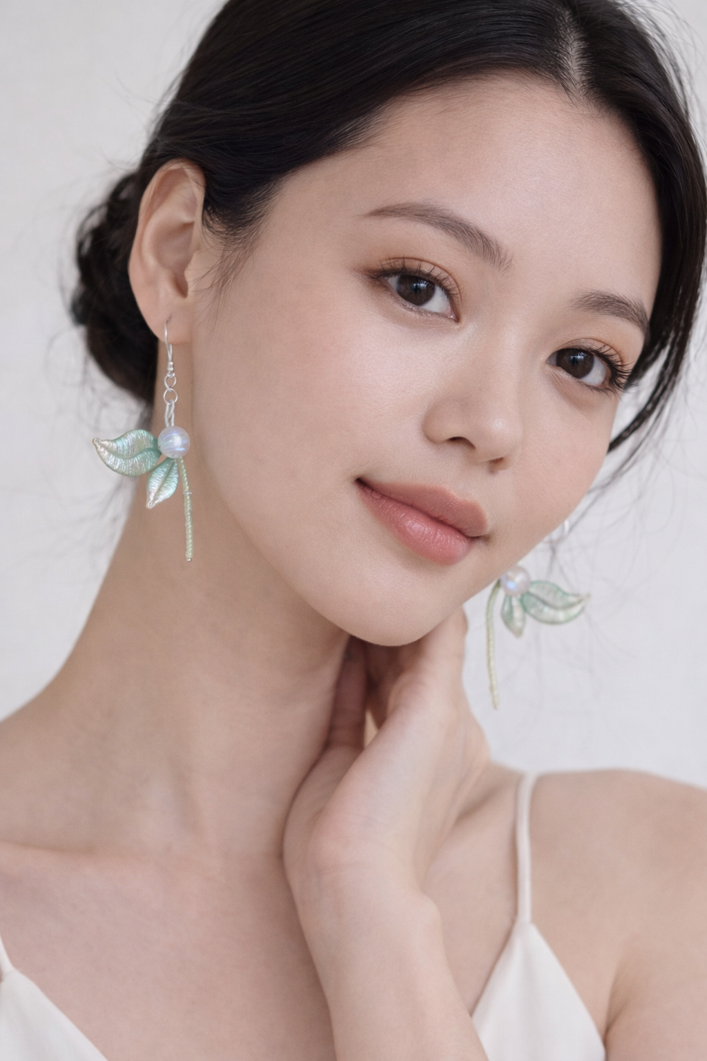 Celestial Dew Silk Leaf Earrings