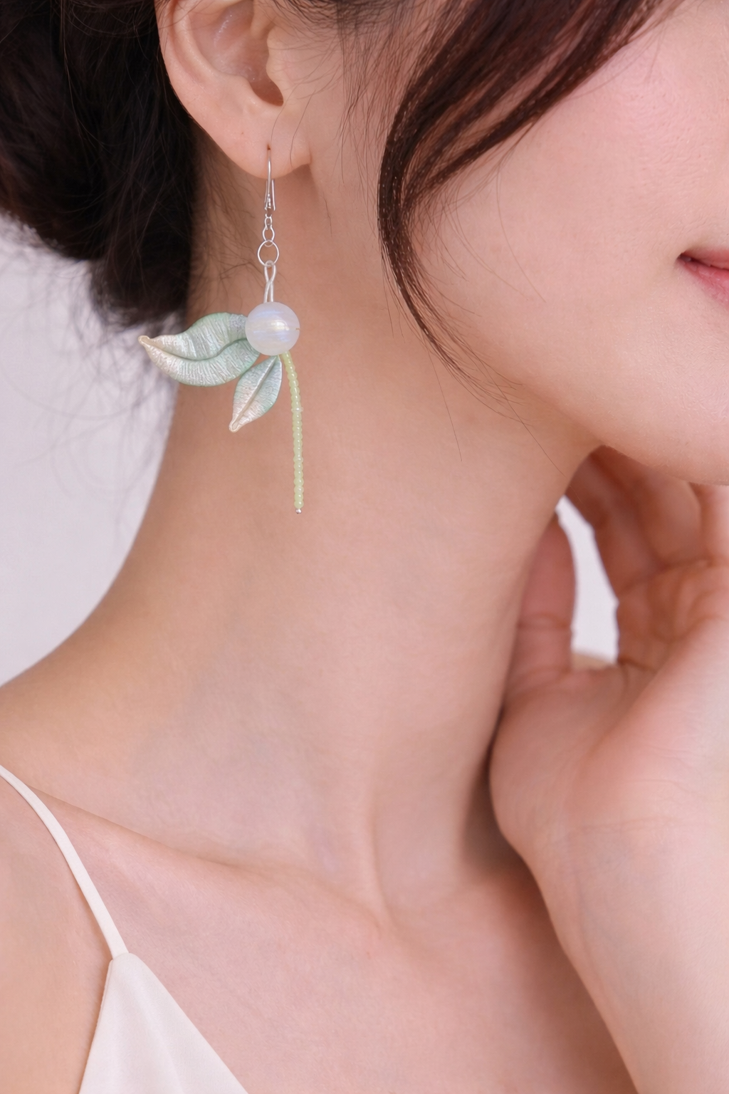 Celestial Dew Silk Leaf Earrings