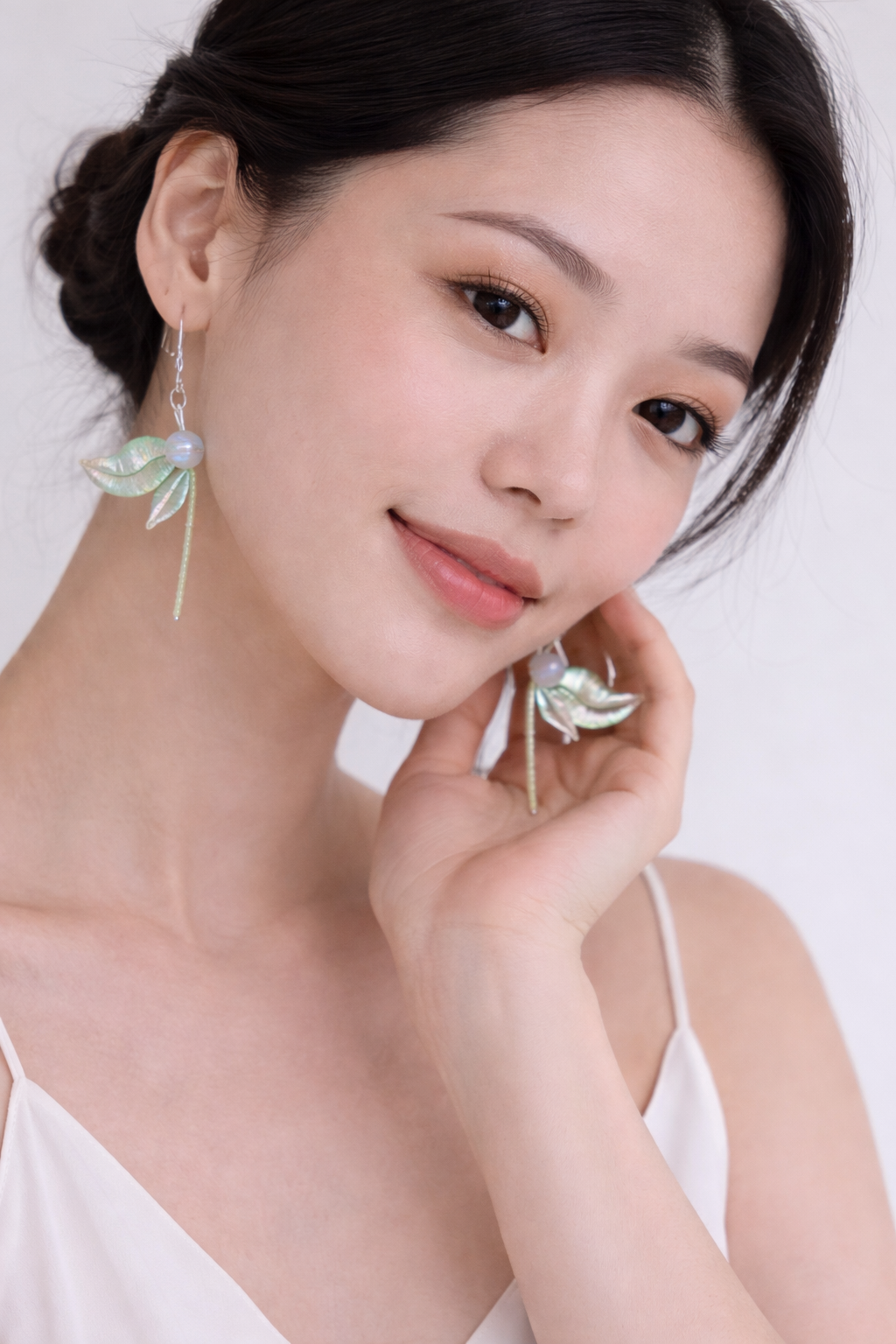 Celestial Dew Silk Leaf Earrings