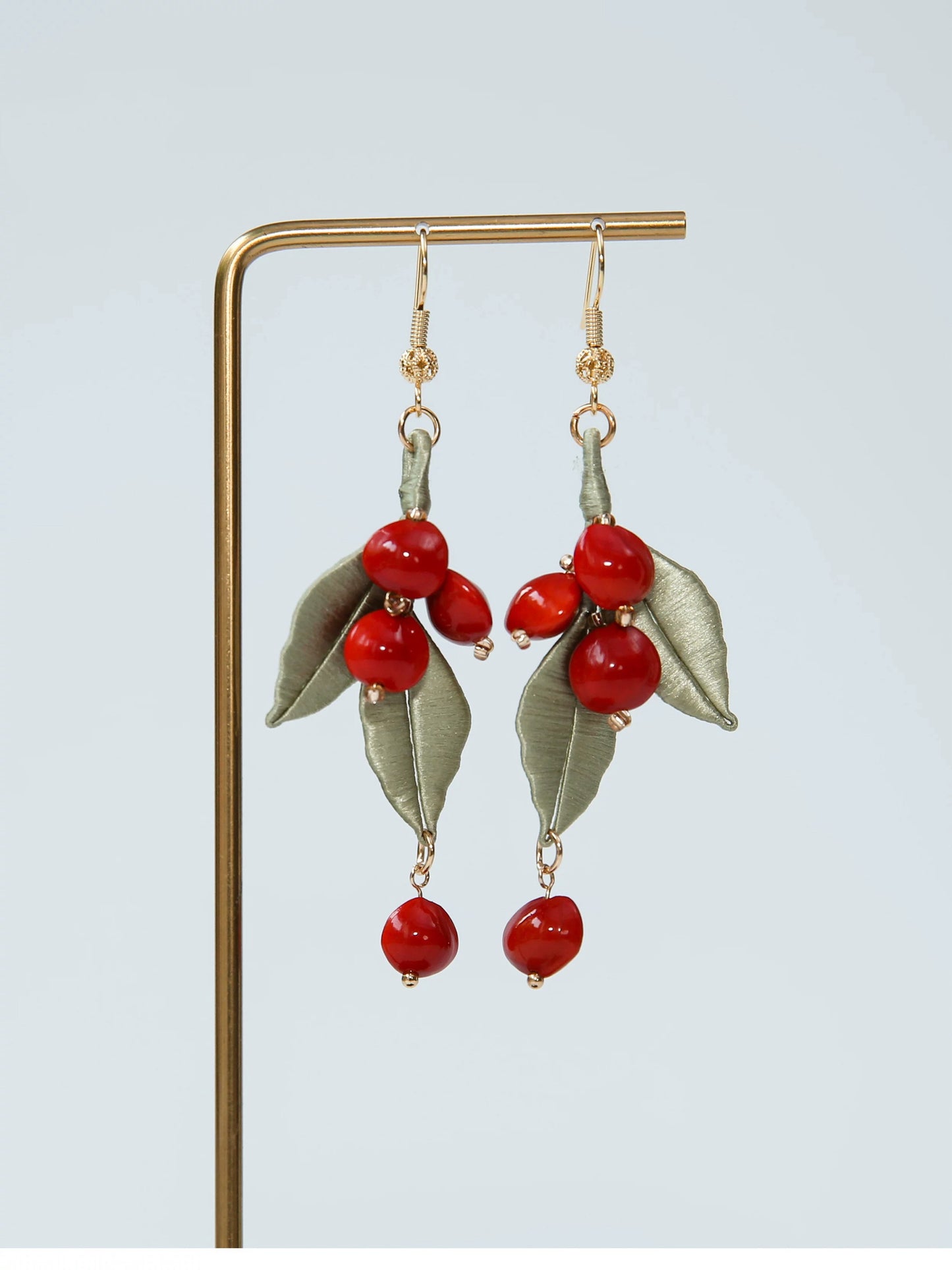 Crimson Berry Silk Earrings - Handmade Thread Sculpture
