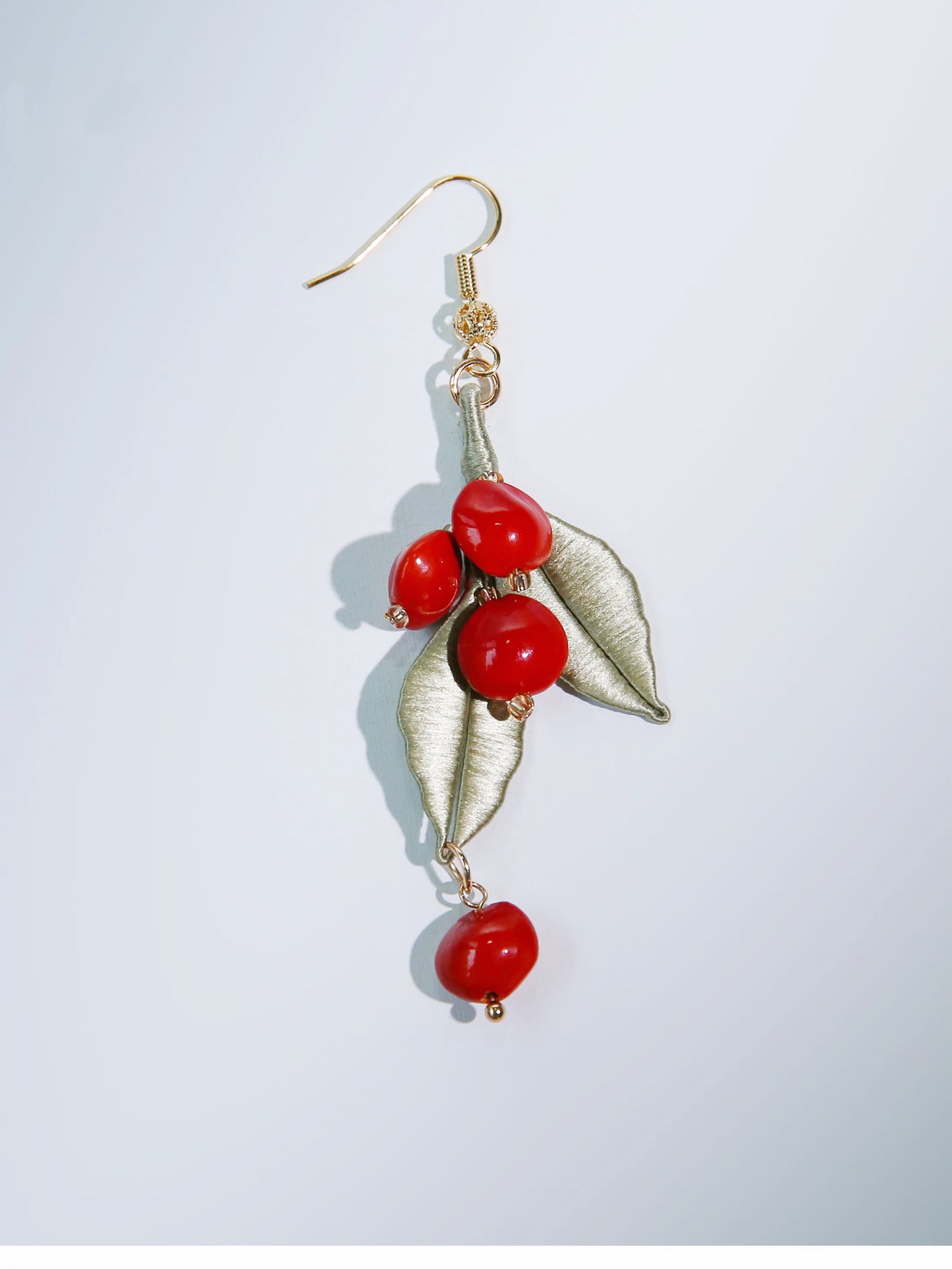 Crimson Berry Silk Earrings - Handmade Thread Sculpture