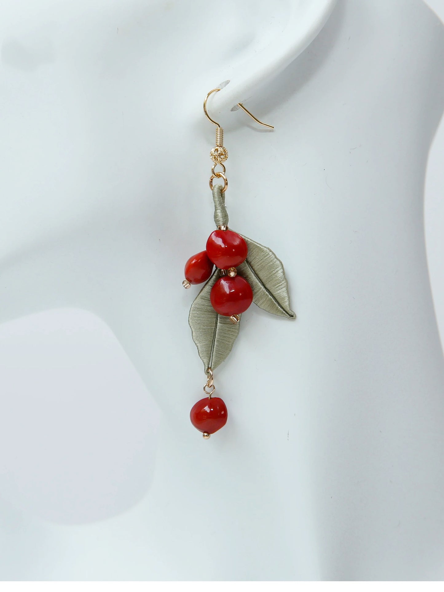 Crimson Berry Silk Earrings - Handmade Thread Sculpture