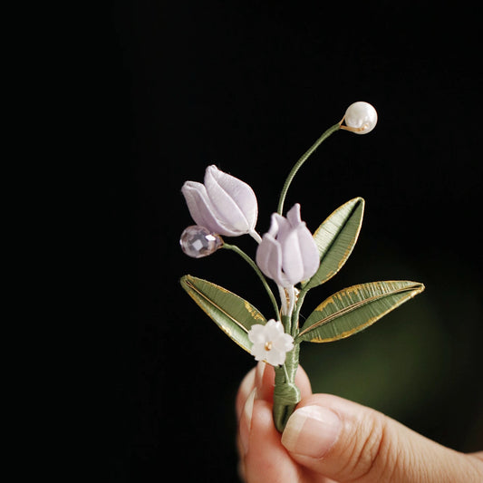 Lavender Bud Silk Hair Clip — Threaded Bloom Collection
