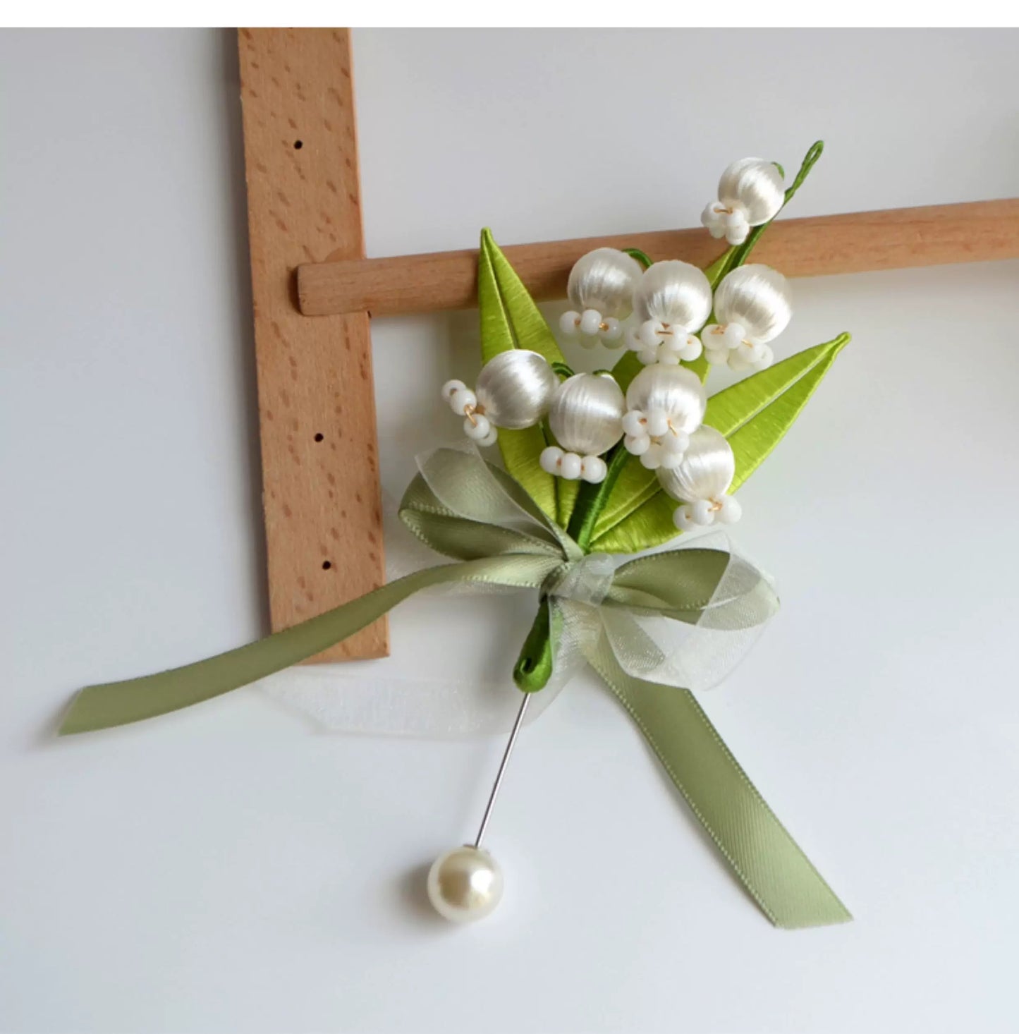 Lily of the Valley Silk Brooch - Heritage Botanical Design