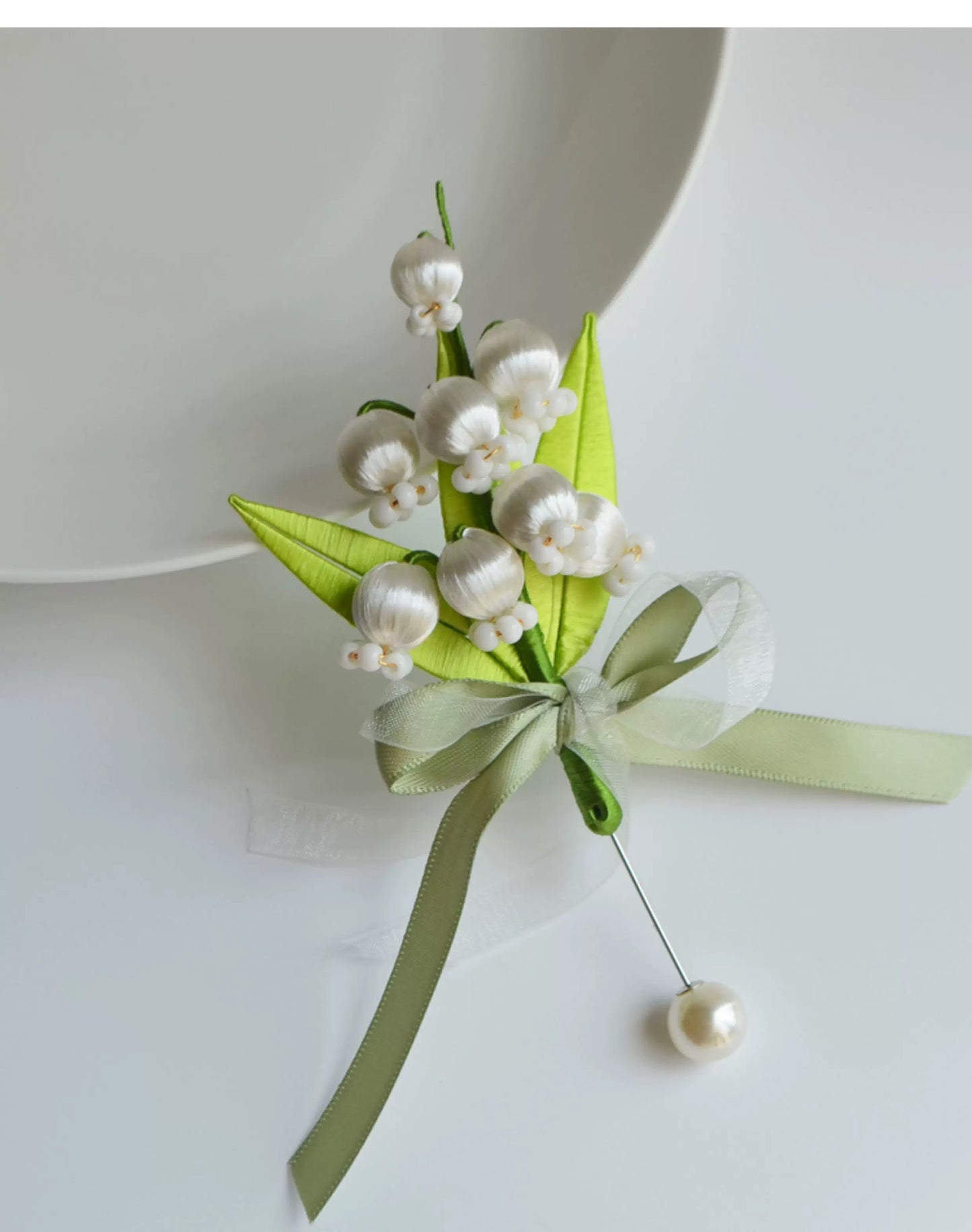 Lily of the Valley Silk Brooch - Heritage Botanical Design