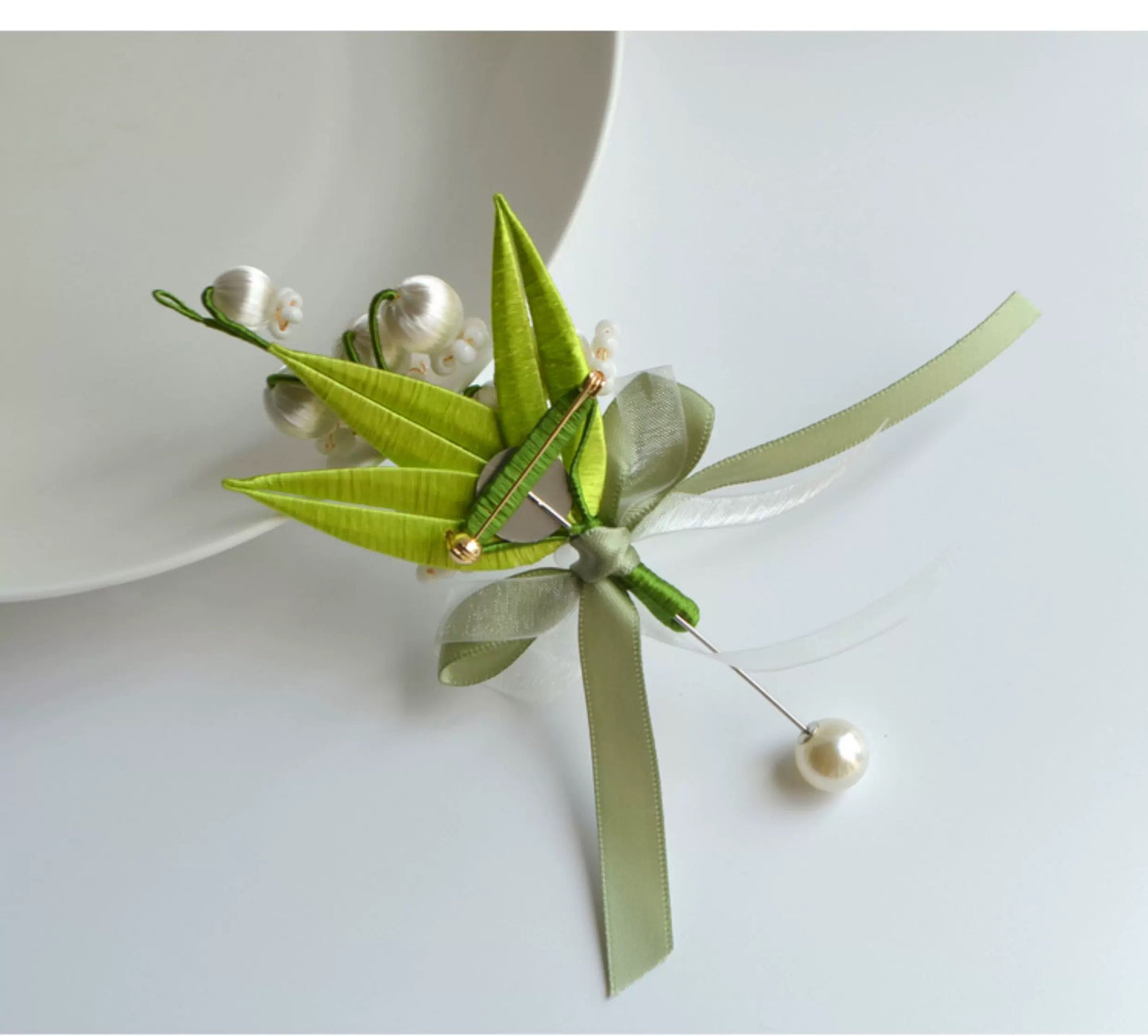 Lily of the Valley Silk Brooch - Heritage Botanical Design